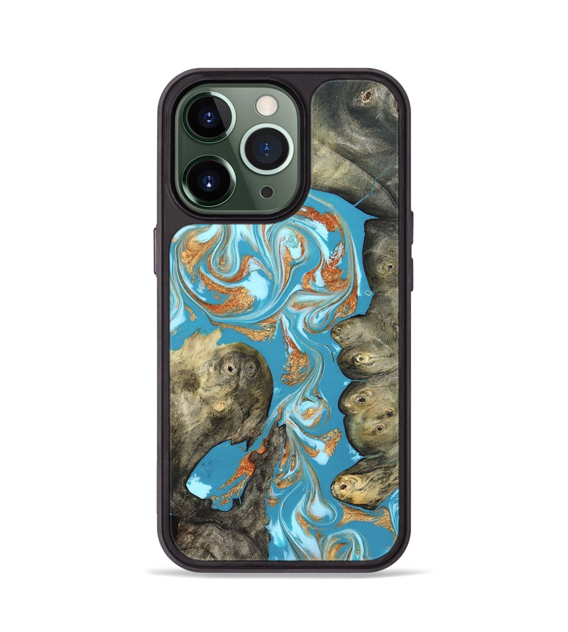 iPhone 13 Pro Wood Phone Case - Anya (Teal & Gold, 823647)
