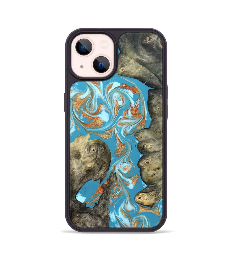 iPhone 14 Wood Phone Case - Anya (Teal & Gold, 823647)