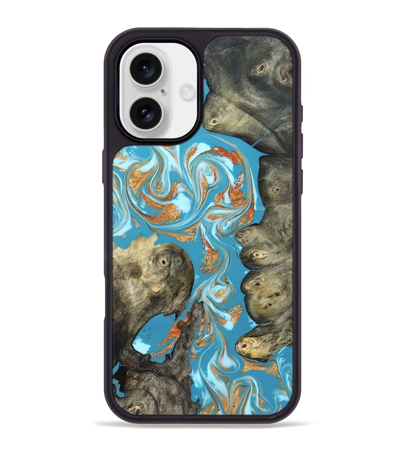 iPhone 16 Plus Wood Phone Case - Anya (Teal & Gold, 823647)