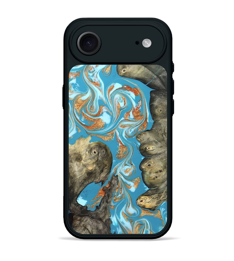 iPhone 17 Air Wood Phone Case - Anya (Teal & Gold, 823647)