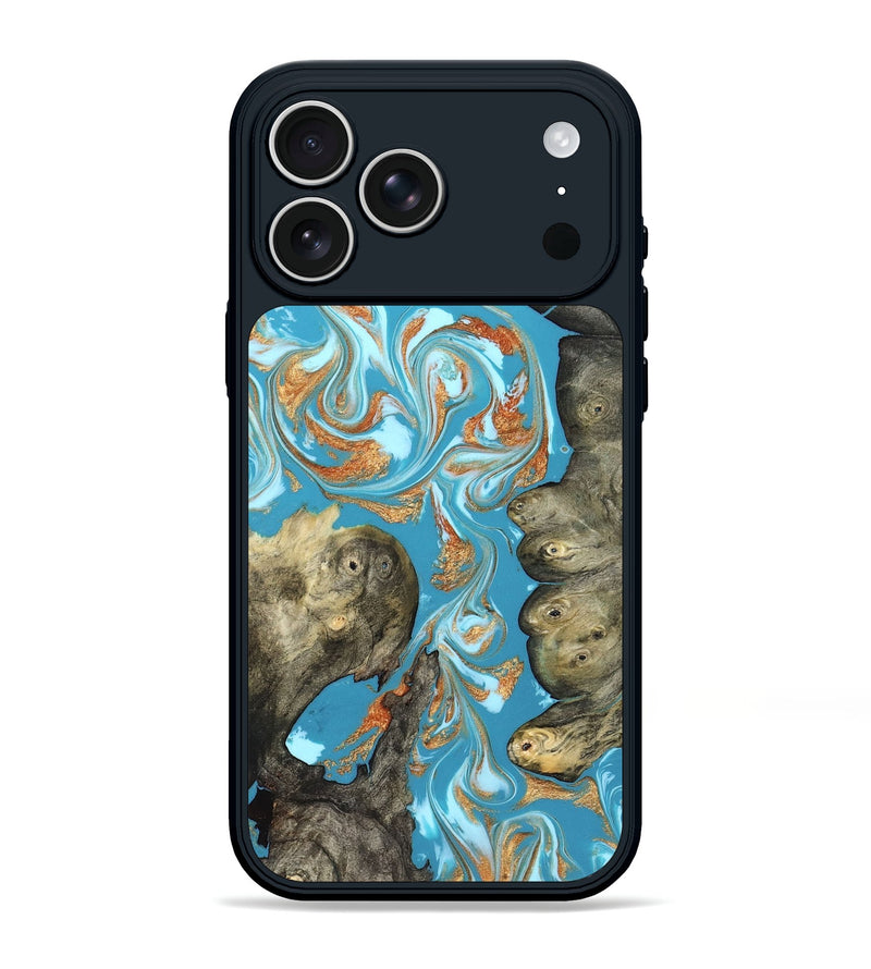 iPhone 17 Pro Max Wood Phone Case - Anya (Teal & Gold, 823647)