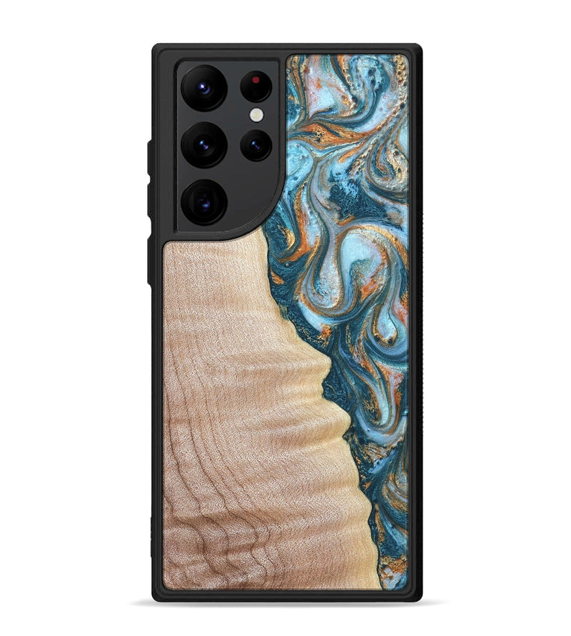 Galaxy S22 Ultra Wood Phone Case - Lovie (Teal & Gold, 823648)