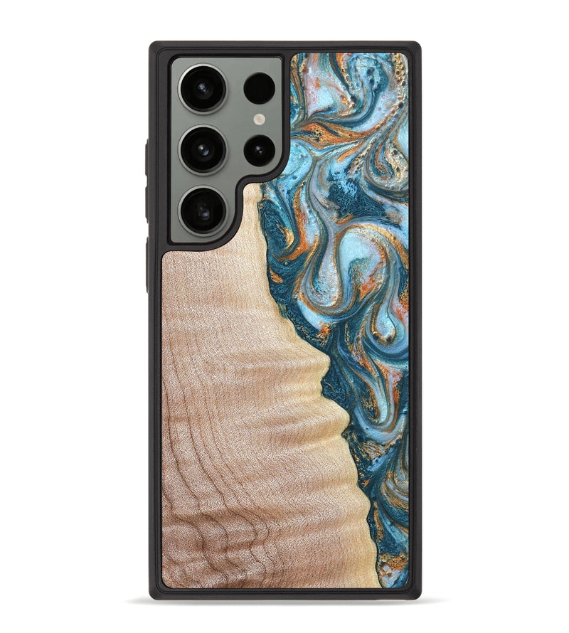 Galaxy S23 Ultra Wood Phone Case - Lovie (Teal & Gold, 823648)