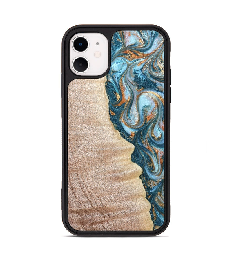 iPhone 11 Wood Phone Case - Lovie (Teal & Gold, 823648)