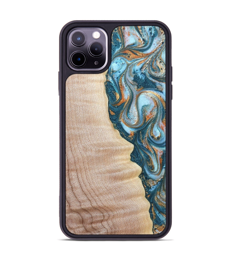 iPhone 11 Pro Max Wood Phone Case - Lovie (Teal & Gold, 823648)