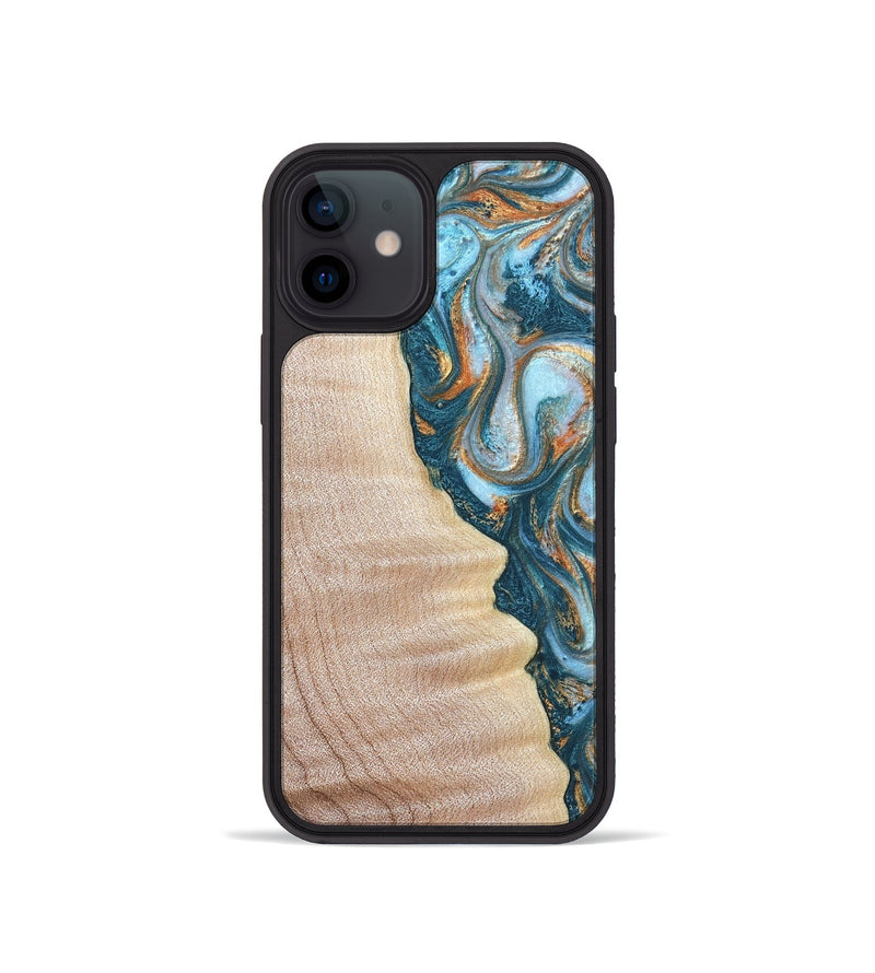 iPhone 12 mini Wood Phone Case - Lovie (Teal & Gold, 823648)