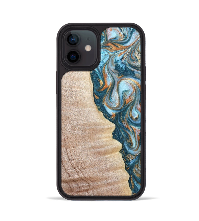 iPhone 12 Wood Phone Case - Lovie (Teal & Gold, 823648)