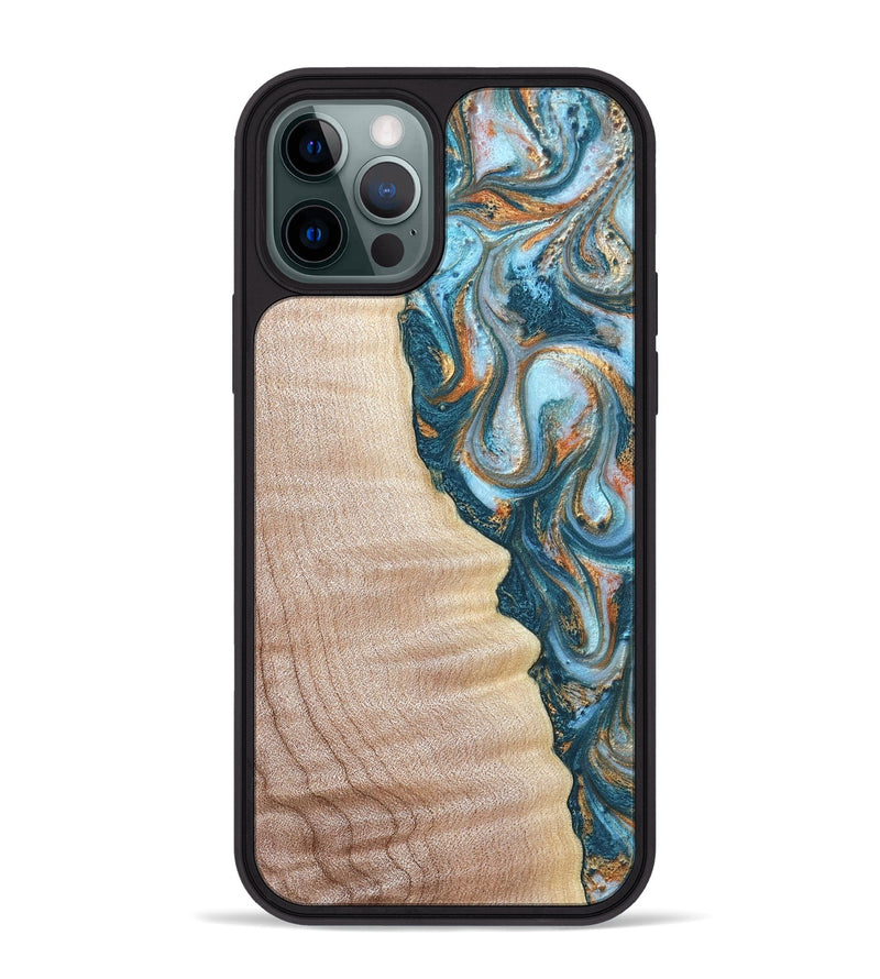 iPhone 12 Pro Max Wood Phone Case - Lovie (Teal & Gold, 823648)