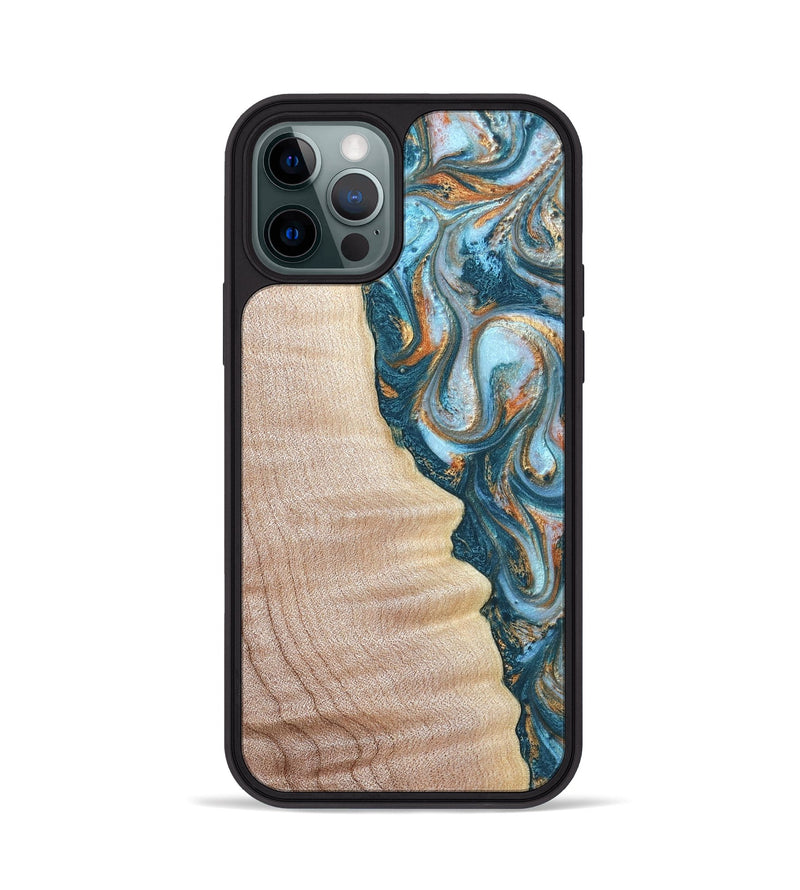 iPhone 12 Pro Wood Phone Case - Lovie (Teal & Gold, 823648)