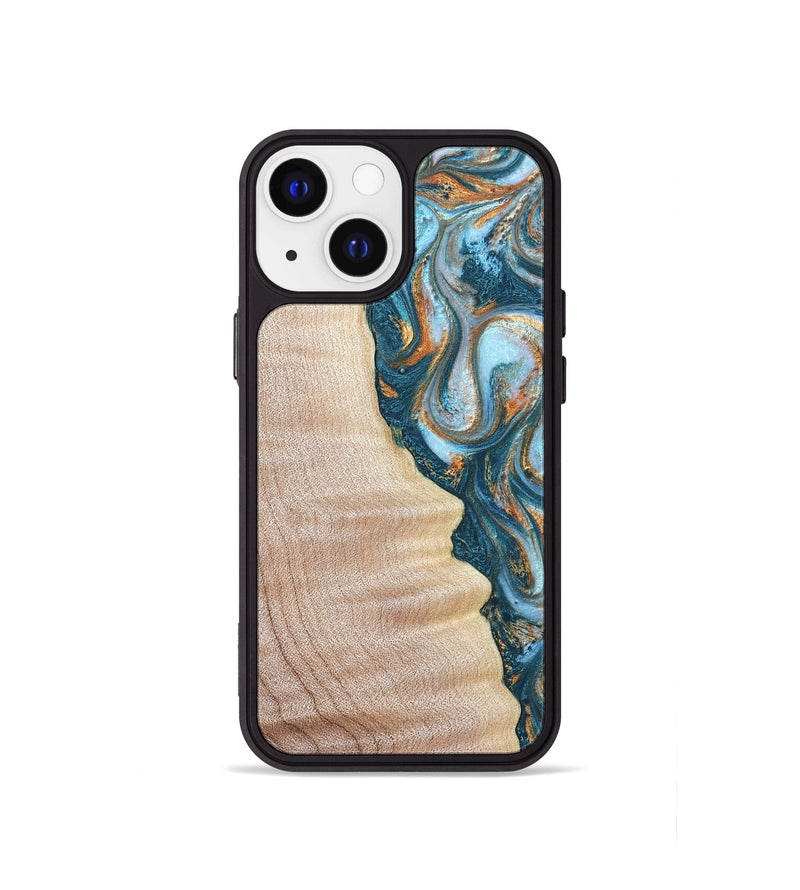 iPhone 13 mini Wood Phone Case - Lovie (Teal & Gold, 823648)