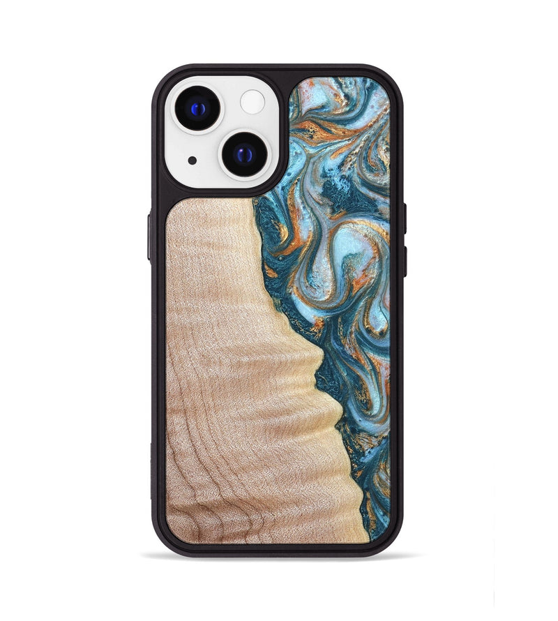 iPhone 13 Wood Phone Case - Lovie (Teal & Gold, 823648)