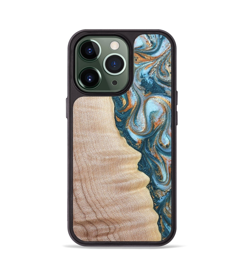 iPhone 13 Pro Wood Phone Case - Lovie (Teal & Gold, 823648)