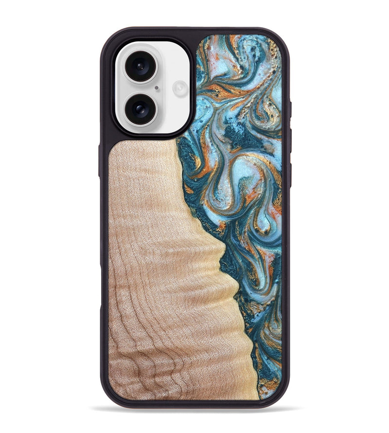 iPhone 16 Plus Wood Phone Case - Lovie (Teal & Gold, 823648)