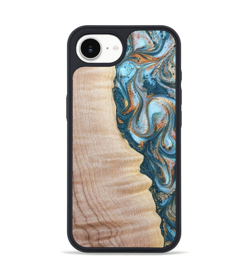 iPhone 16e Wood Phone Case - Lovie (Teal & Gold, 823648)