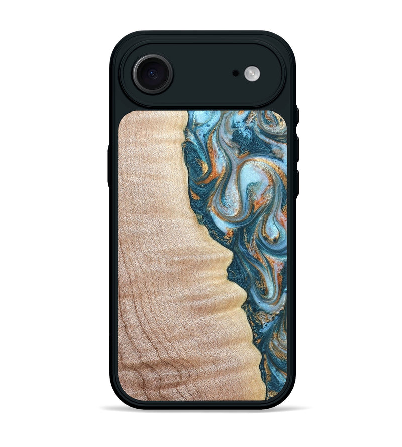 iPhone 17 Air Wood Phone Case - Lovie (Teal & Gold, 823648)