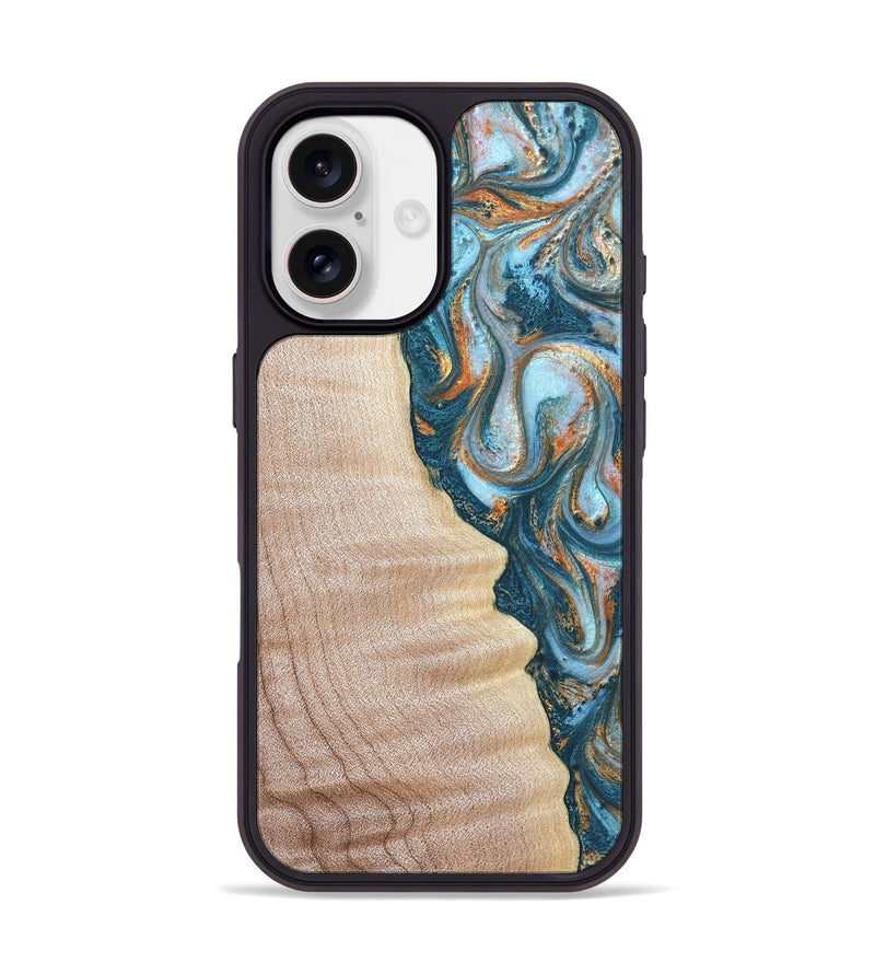 iPhone 17 Wood Phone Case - Lovie (Teal & Gold, 823648)