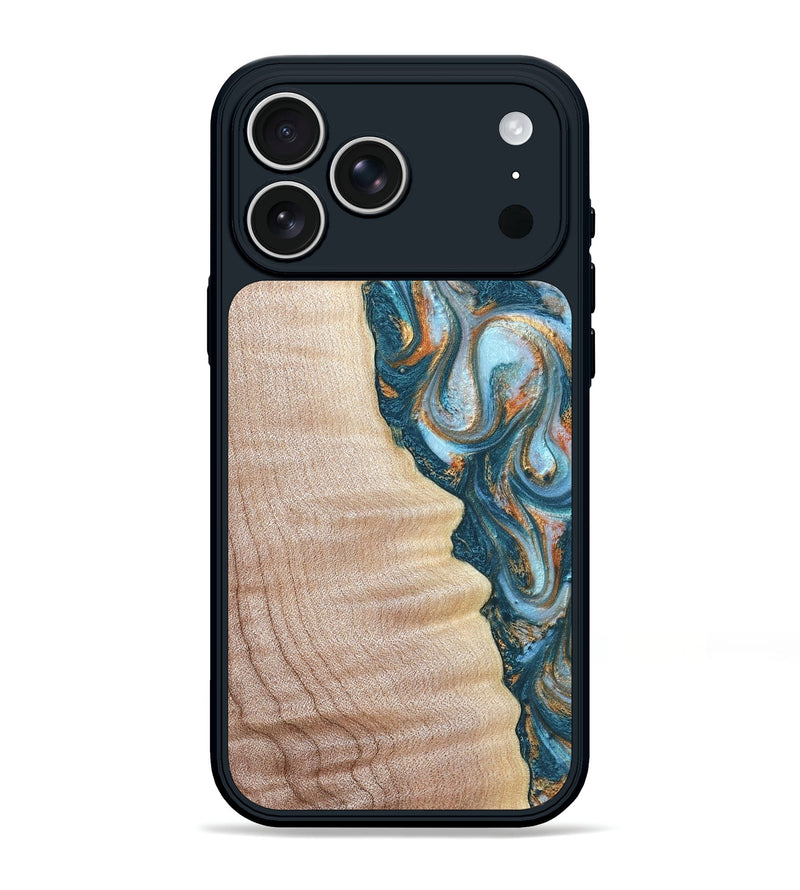 iPhone 17 Pro Max Wood Phone Case - Lovie (Teal & Gold, 823648)