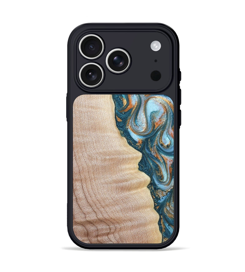 iPhone 17 Pro Wood Phone Case - Lovie (Teal & Gold, 823648)
