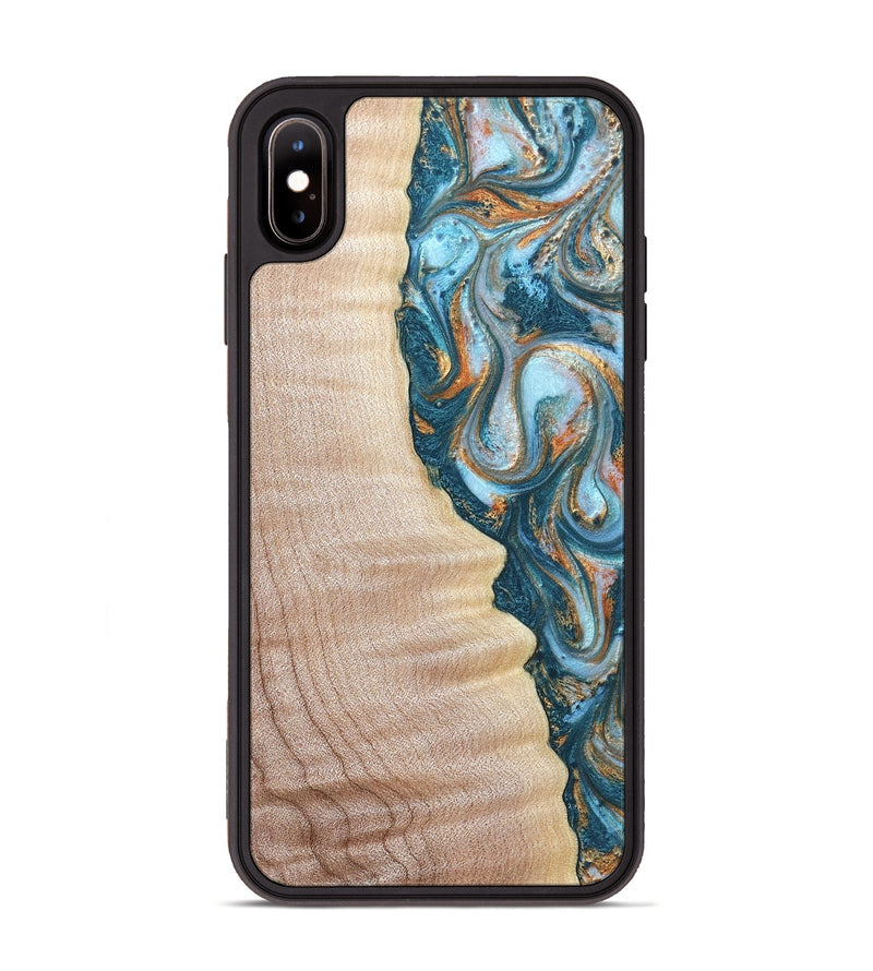 iPhone Xs Max Wood Phone Case - Lovie (Teal & Gold, 823648)
