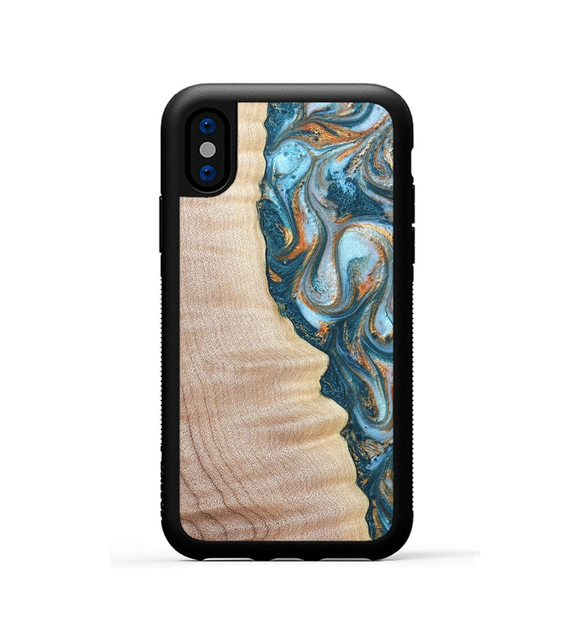 iPhone Xs Wood Phone Case - Lovie (Teal & Gold, 823648)