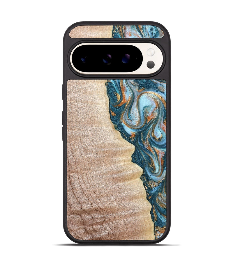 Pixel 9 Wood Phone Case - Lovie (Teal & Gold, 823648)