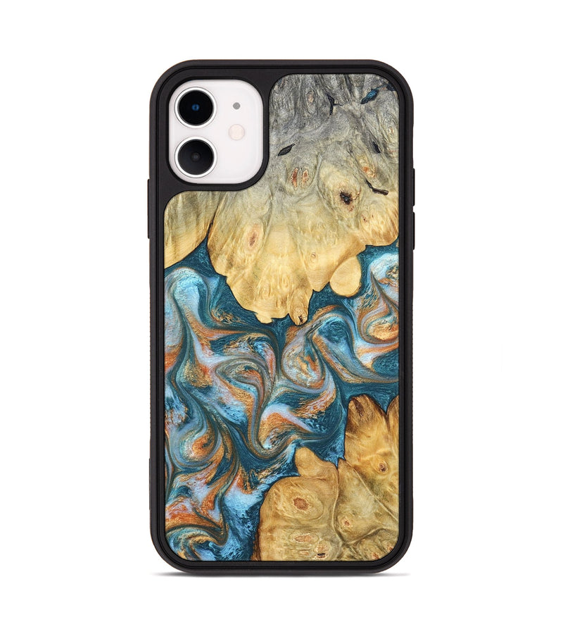 iPhone 11 Wood Phone Case - Jolie (Teal & Gold, 823688)