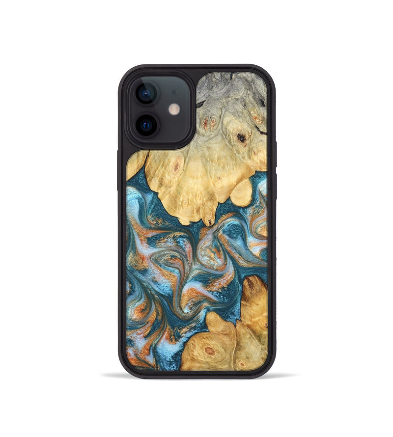 iPhone 12 mini Wood Phone Case - Jolie (Teal & Gold, 823688)