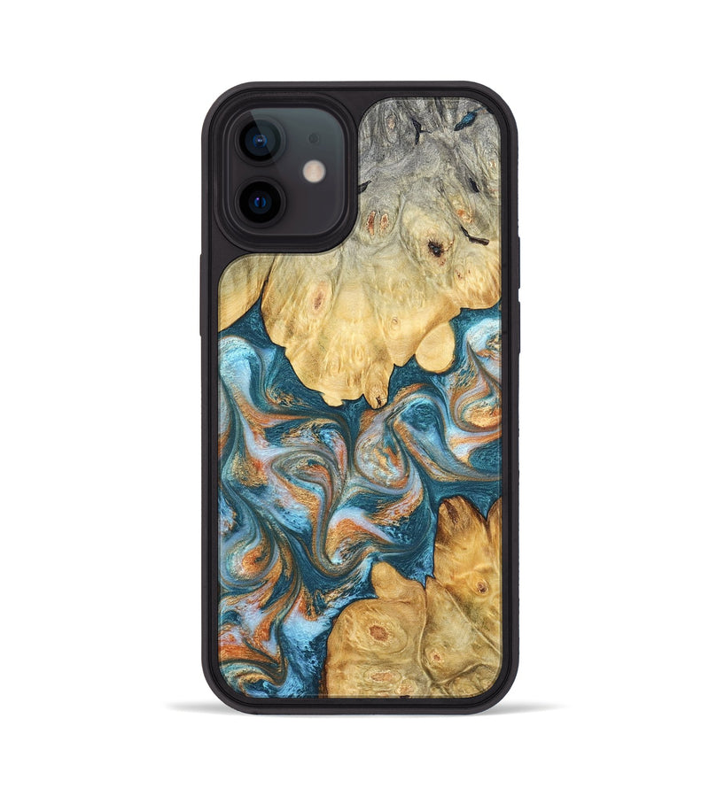 iPhone 12 Wood Phone Case - Jolie (Teal & Gold, 823688)