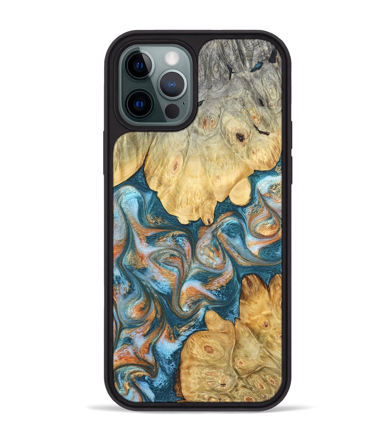 iPhone 12 Pro Max Wood Phone Case - Jolie (Teal & Gold, 823688)
