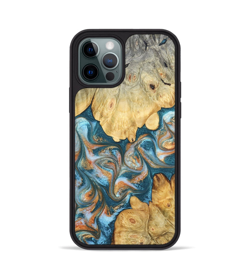 iPhone 12 Pro Wood Phone Case - Jolie (Teal & Gold, 823688)