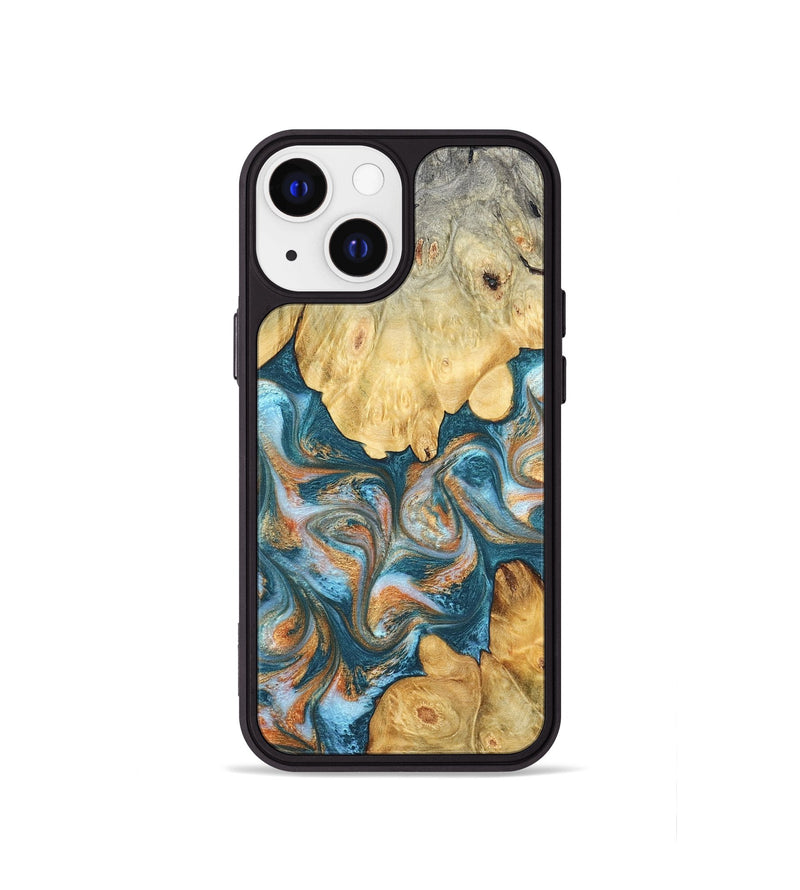 iPhone 13 mini Wood Phone Case - Jolie (Teal & Gold, 823688)