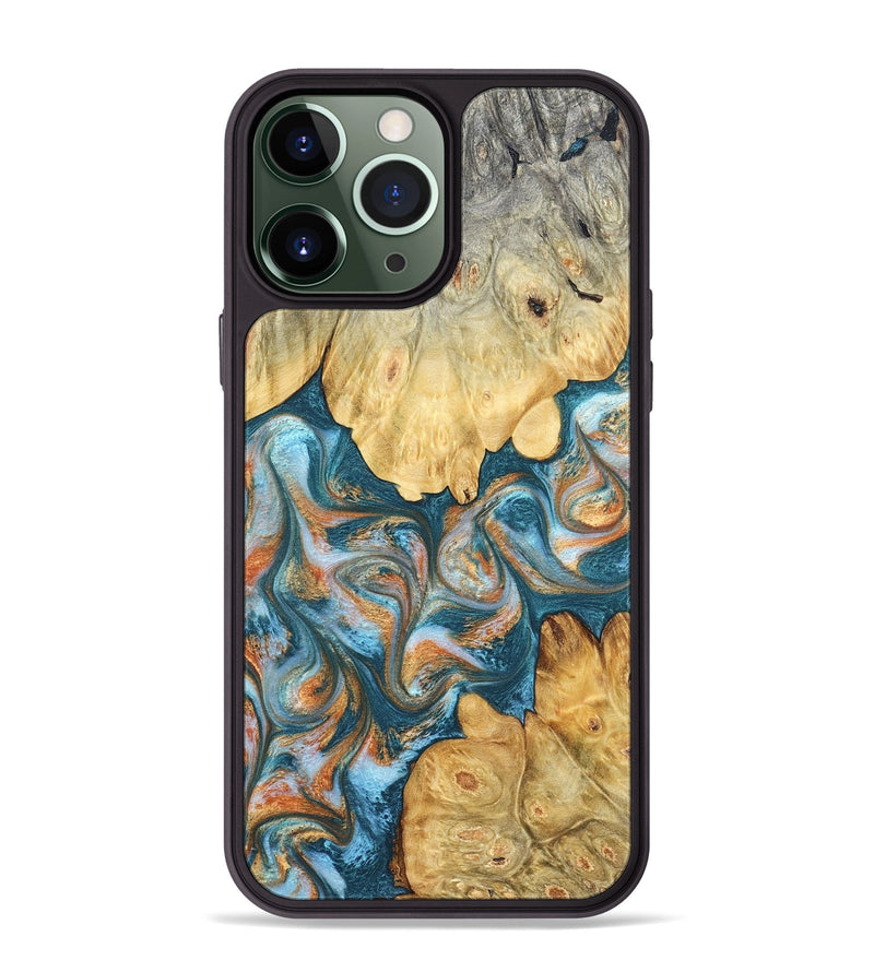 iPhone 13 Pro Max Wood Phone Case - Jolie (Teal & Gold, 823688)