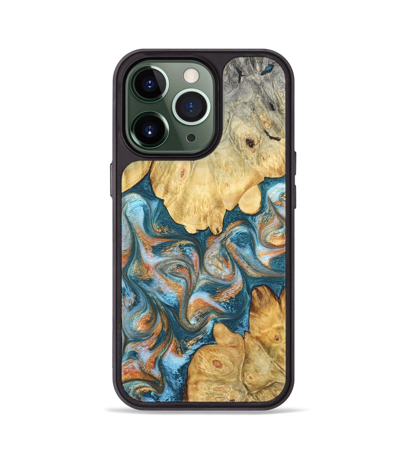 iPhone 13 Pro Wood Phone Case - Jolie (Teal & Gold, 823688)