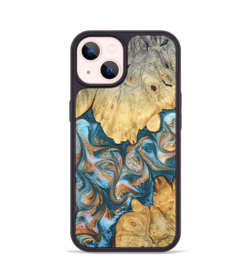 iPhone 14 Wood Phone Case - Jolie (Teal & Gold, 823688)