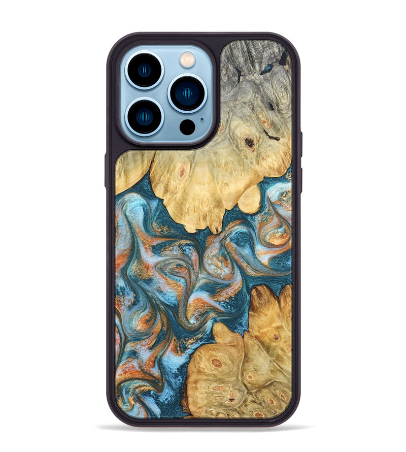 iPhone 14 Pro Max Wood Phone Case - Jolie (Teal & Gold, 823688)