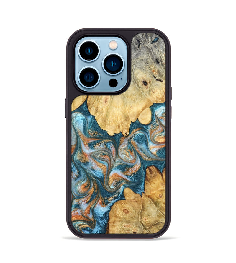 iPhone 14 Pro Wood Phone Case - Jolie (Teal & Gold, 823688)