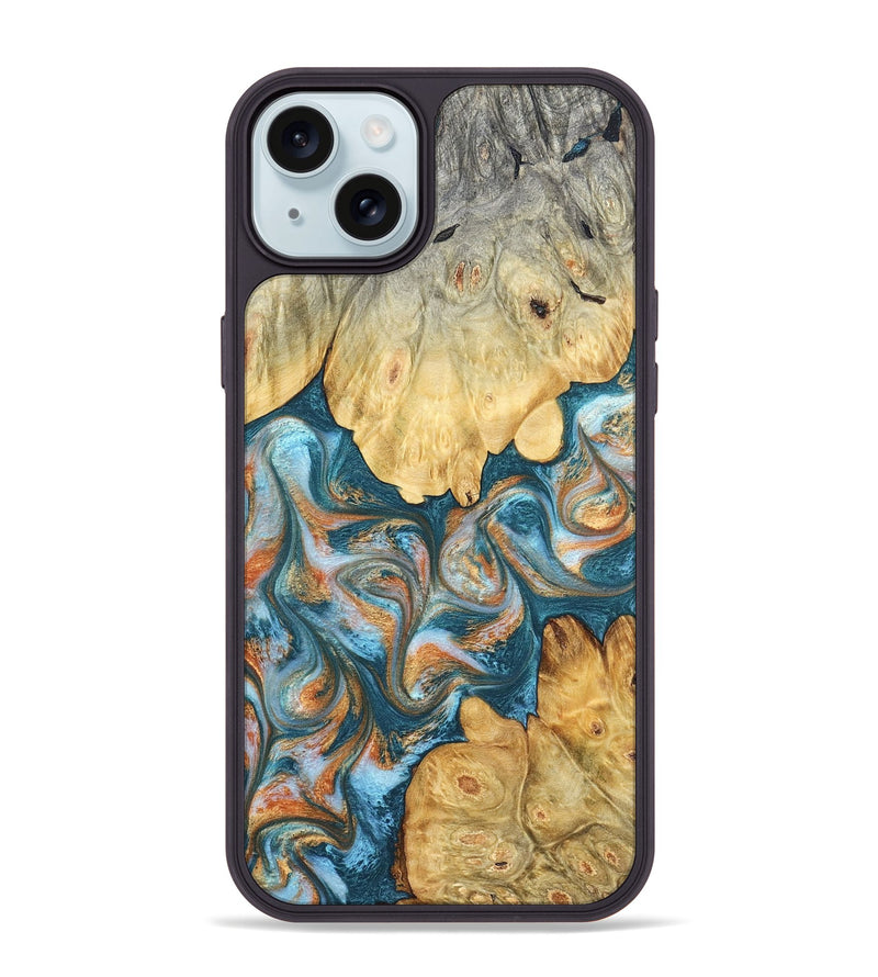 iPhone 15 Plus Wood Phone Case - Jolie (Teal & Gold, 823688)