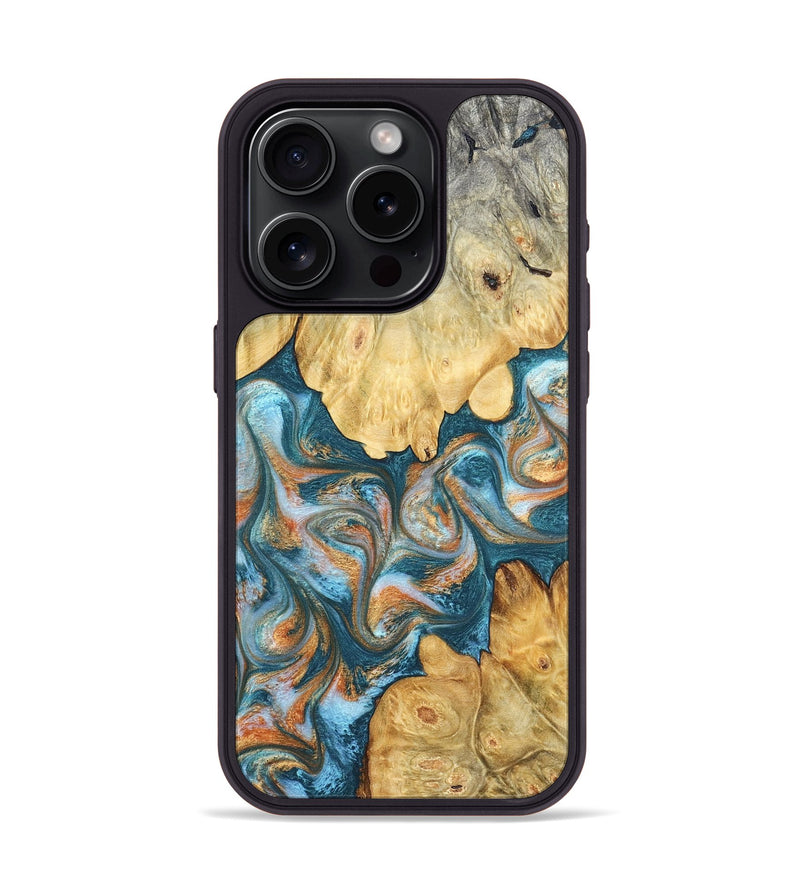 iPhone 15 Pro Wood Phone Case - Jolie (Teal & Gold, 823688)