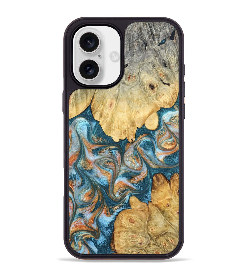 iPhone 16 Plus Wood Phone Case - Jolie (Teal & Gold, 823688)