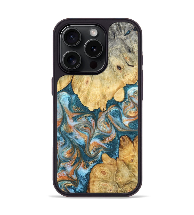 iPhone 16 Pro Wood Phone Case - Jolie (Teal & Gold, 823688)