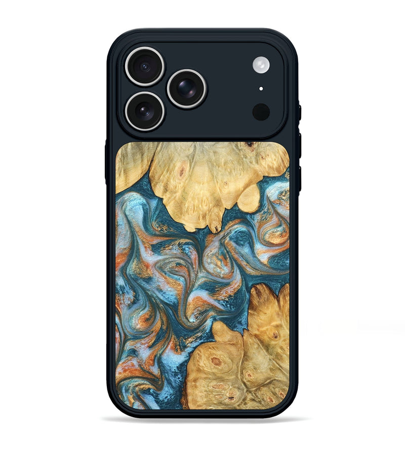 iPhone 17 Pro Max Wood Phone Case - Jolie (Teal & Gold, 823688)