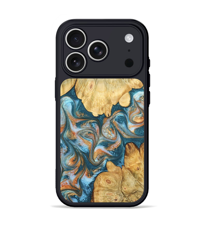 iPhone 17 Pro Wood Phone Case - Jolie (Teal & Gold, 823688)