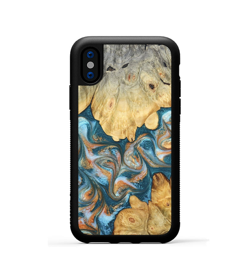 iPhone Xs Wood Phone Case - Jolie (Teal & Gold, 823688)