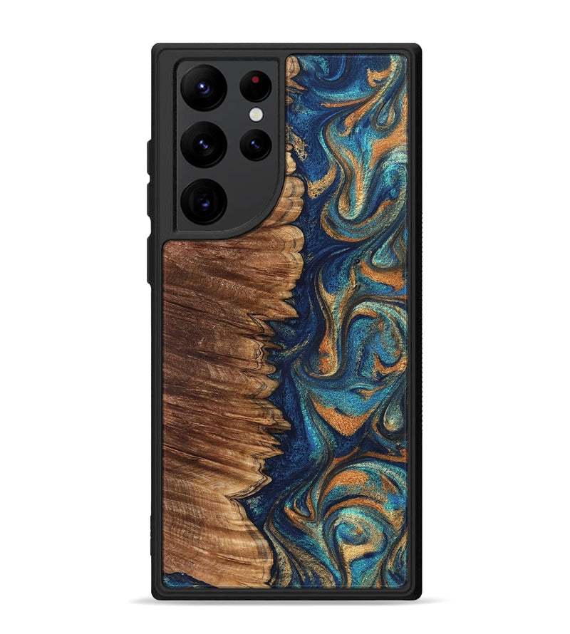 Galaxy S22 Ultra Wood Phone Case - Madden (Teal & Gold, 823692)