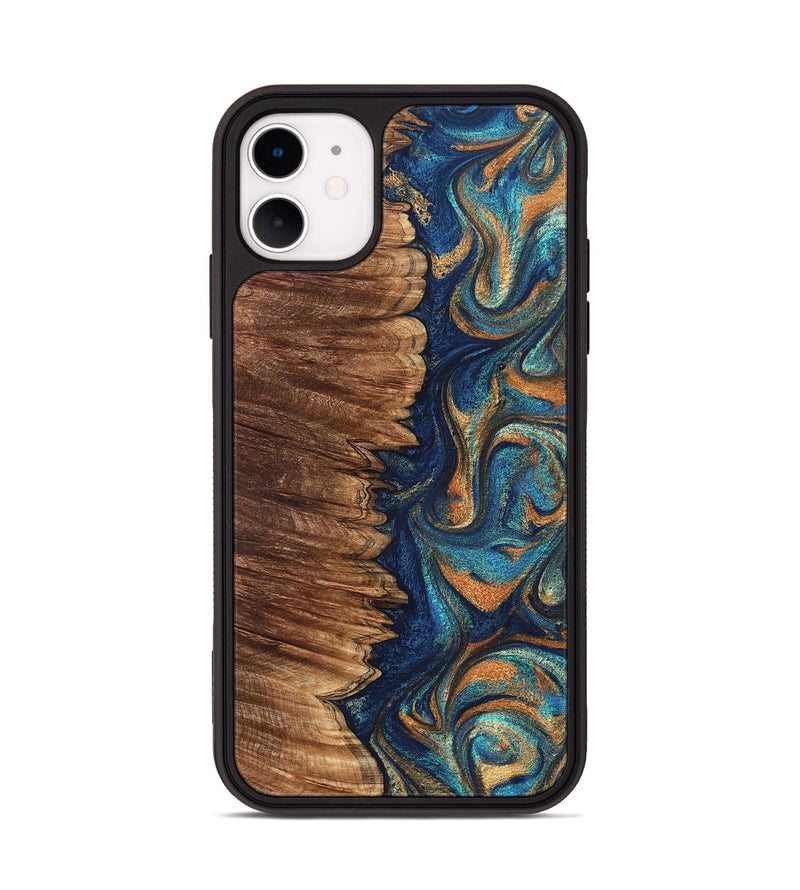 iPhone 11 Wood Phone Case - Madden (Teal & Gold, 823692)