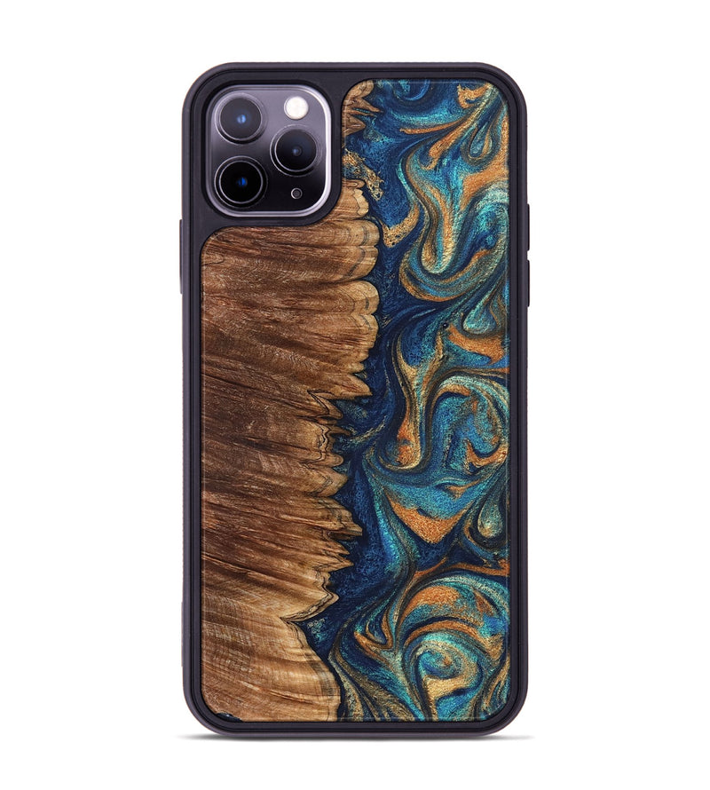 iPhone 11 Pro Max Wood Phone Case - Madden (Teal & Gold, 823692)