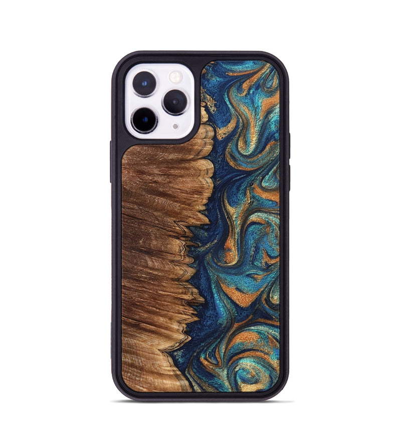 iPhone 11 Pro Wood Phone Case - Madden (Teal & Gold, 823692)