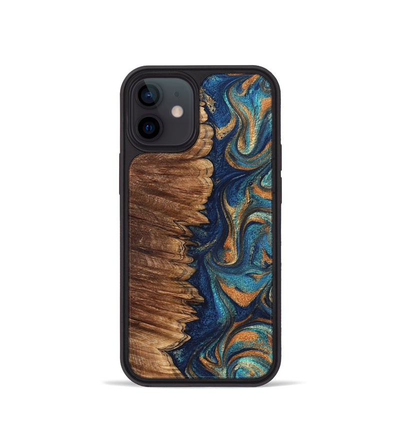 iPhone 12 mini Wood Phone Case - Madden (Teal & Gold, 823692)
