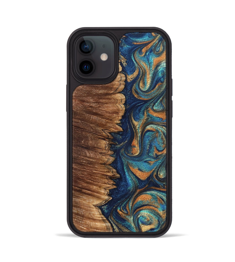 iPhone 12 Wood Phone Case - Madden (Teal & Gold, 823692)