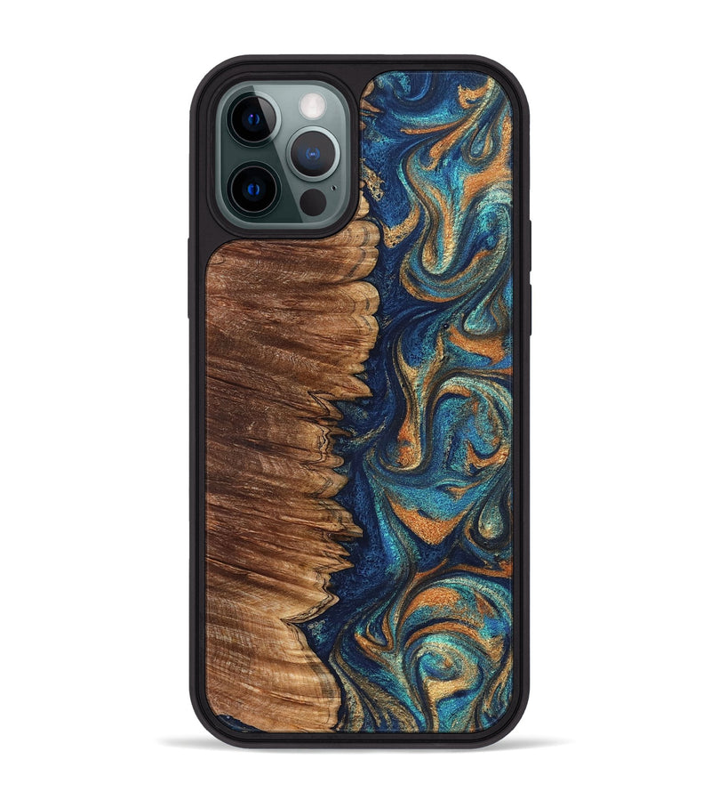 iPhone 12 Pro Max Wood Phone Case - Madden (Teal & Gold, 823692)